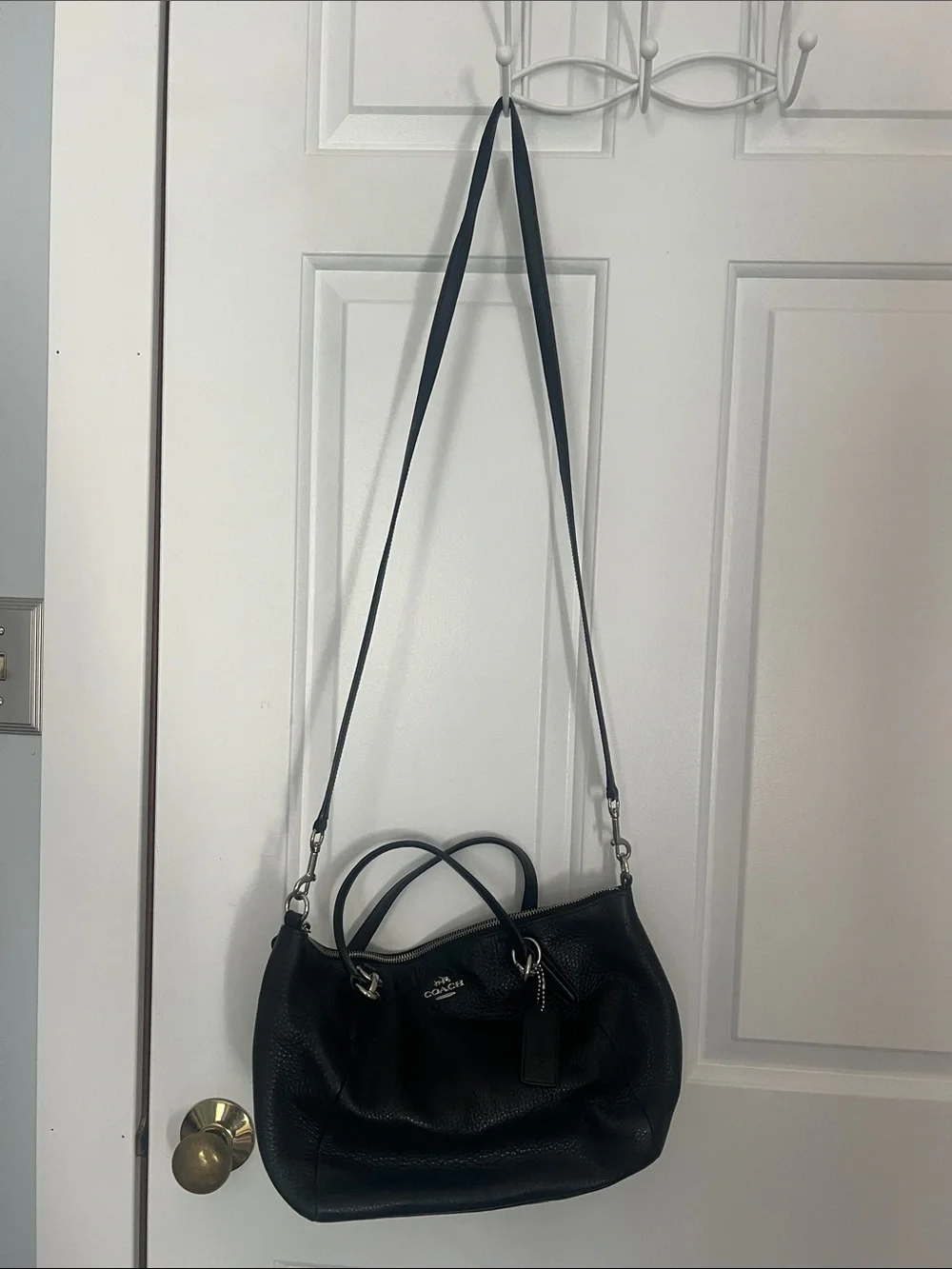 Coach Black Pebbled Leather Satchel with Shoulder Strap . 14W, 9L.